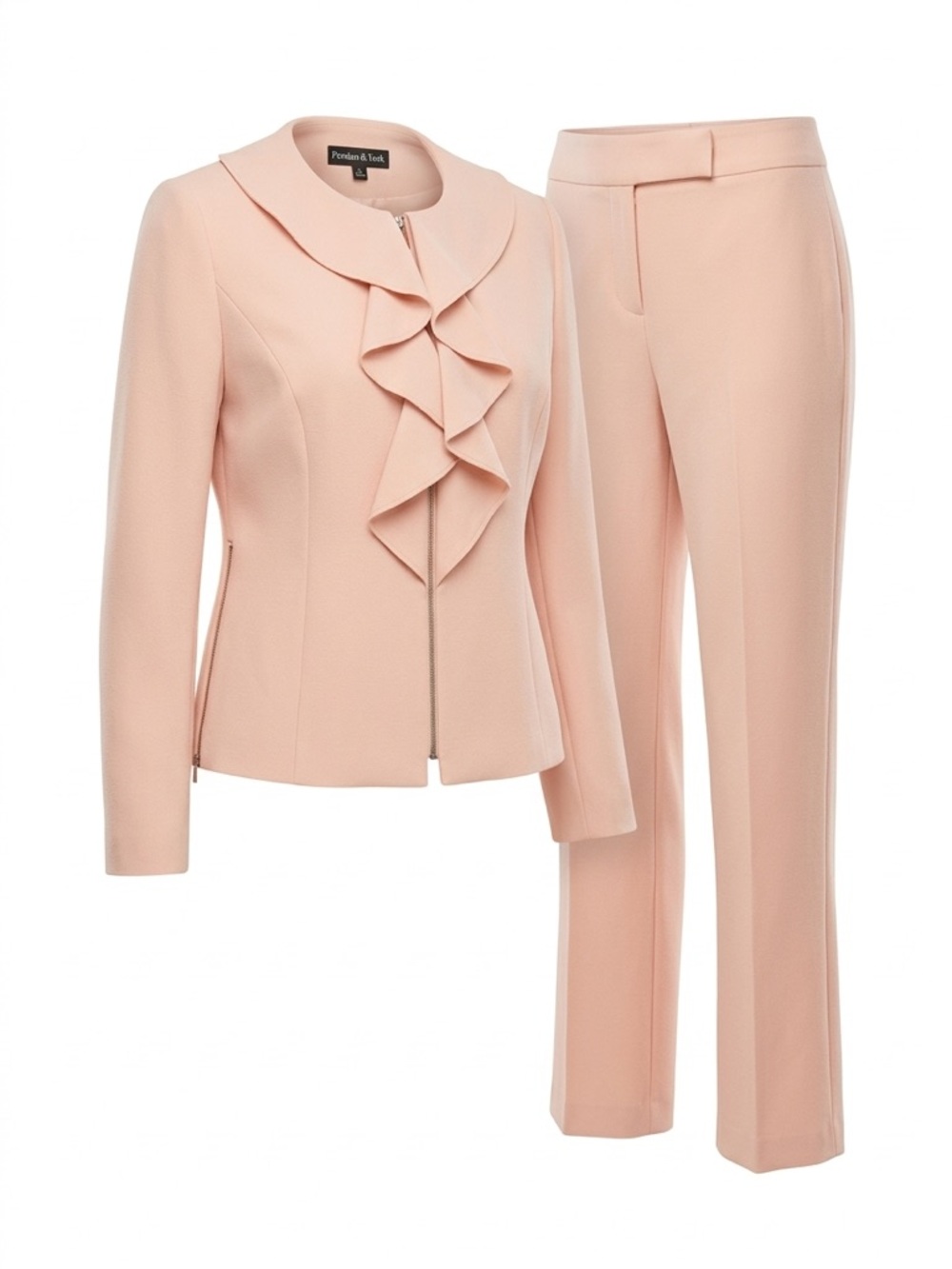 Preston & York Peach Ruffle-Front Jacket and Trousers Set